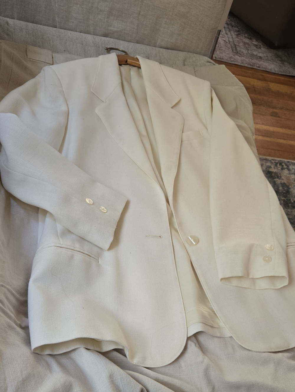 Lands' End Cream Women's Blazer - Single-Breasted Tailored Jacket